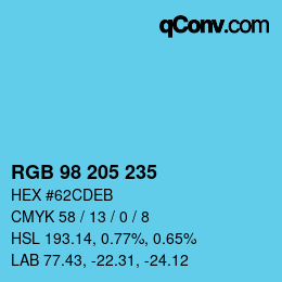 Color code: RGB 98 205 235 | qconv.com