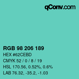 カラーコード: RGB 98 206 189 | qconv.com