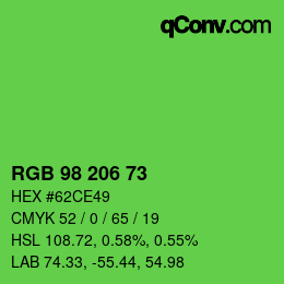 カラーコード: RGB 98 206 73 | qconv.com