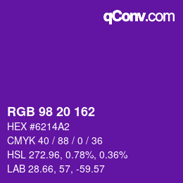 Color code: RGB 98 20 162 | qconv.com