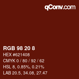 Color code: RGB 98 20 8 | qconv.com