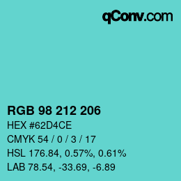 Color code: RGB 98 212 206 | qconv.com