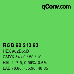 颜色代码: RGB 98 213 93 | qconv.com