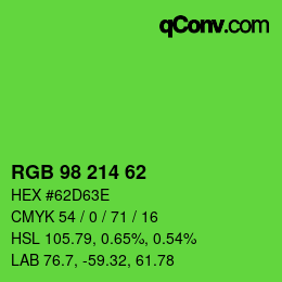 颜色代码: RGB 98 214 62 | qconv.com