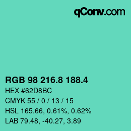 カラーコード: RGB 98 216.8 188.4 | qconv.com