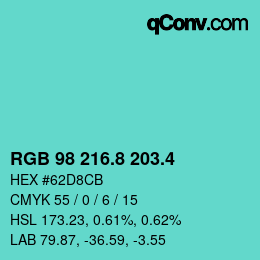 カラーコード: RGB 98 216.8 203.4 | qconv.com