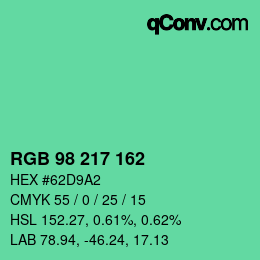 Color code: RGB 98 217 162 | qconv.com