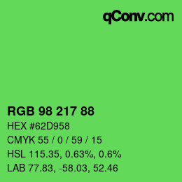 カラーコード: RGB 98 217 88 | qconv.com