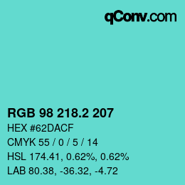 カラーコード: RGB 98 218.2 207 | qconv.com