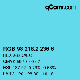 カラーコード: RGB 98 218.2 236.6 | qconv.com