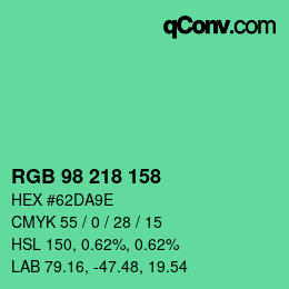カラーコード: RGB 98 218 158 | qconv.com