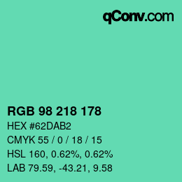 Color code: RGB 98 218 178 | qconv.com
