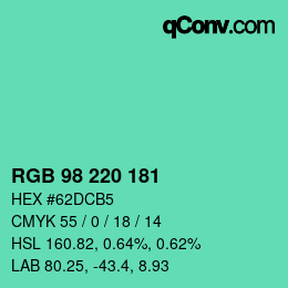 Color code: RGB 98 220 181 | qconv.com