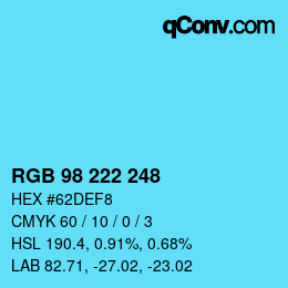 Color code: RGB 98 222 248 | qconv.com