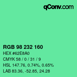 Color code: RGB 98 232 160 | qconv.com
