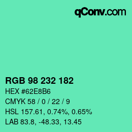 Color code: RGB 98 232 182 | qconv.com
