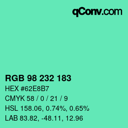 Color code: RGB 98 232 183 | qconv.com