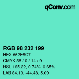 Color code: RGB 98 232 199 | qconv.com