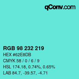 Color code: RGB 98 232 219 | qconv.com