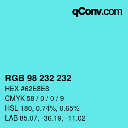 Color code: RGB 98 232 232 | qconv.com