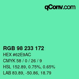 カラーコード: RGB 98 233 172 | qconv.com