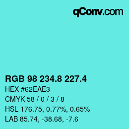 カラーコード: RGB 98 234.8 227.4 | qconv.com