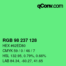 カラーコード: RGB 98 237 128 | qconv.com