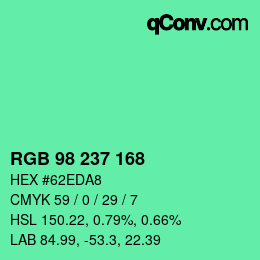 カラーコード: RGB 98 237 168 | qconv.com