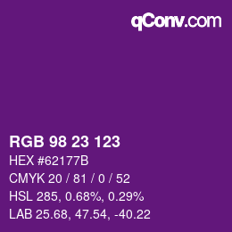 Color code: RGB 98 23 123 | qconv.com