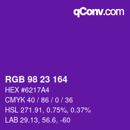 Color code: RGB 98 23 164 | qconv.com