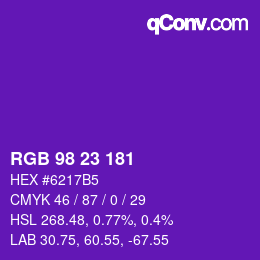 Color code: RGB 98 23 181 | qconv.com