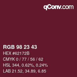 カラーコード: RGB 98 23 43 | qconv.com