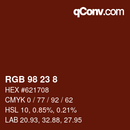 Color code: RGB 98 23 8 | qconv.com