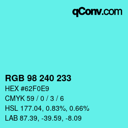 Color code: RGB 98 240 233 | qconv.com