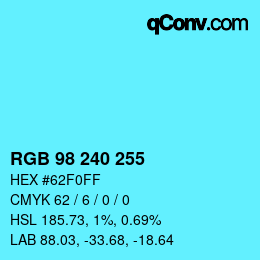 Color code: RGB 98 240 255 | qconv.com