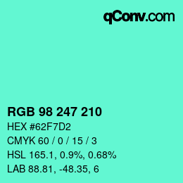 Color code: RGB 98 247 210 | qconv.com
