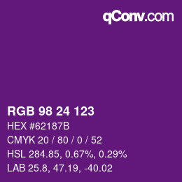 Color code: RGB 98 24 123 | qconv.com