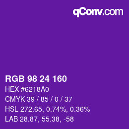 カラーコード: RGB 98 24 160 | qconv.com