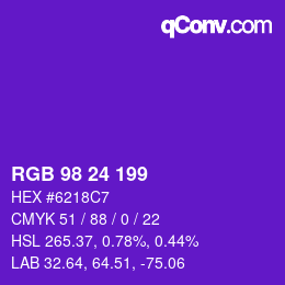カラーコード: RGB 98 24 199 | qconv.com