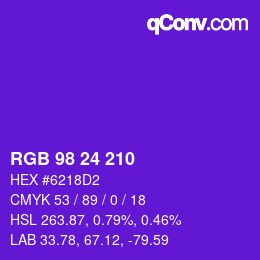颜色代码: RGB 98 24 210 | qconv.com