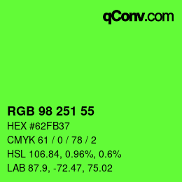 颜色代码: RGB 98 251 55 | qconv.com