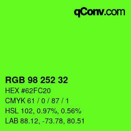 カラーコード: RGB 98 252 32 | qconv.com
