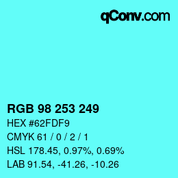 Color code: RGB 98 253 249 | qconv.com