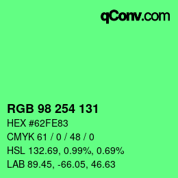 颜色代码: RGB 98 254 131 | qconv.com