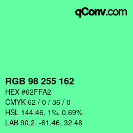 Color code: RGB 98 255 162 | qconv.com