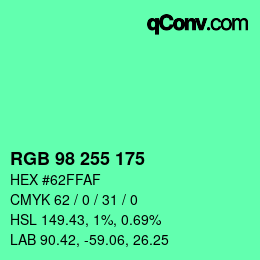 Código de color: RGB 98 255 175 | qconv.com