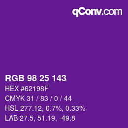 Color code: RGB 98 25 143 | qconv.com