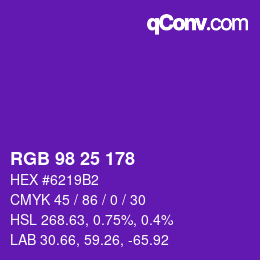 Color code: RGB 98 25 178 | qconv.com