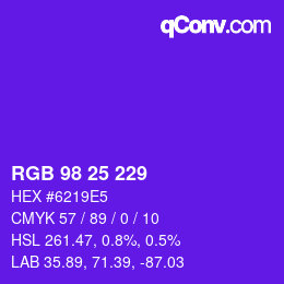 カラーコード: RGB 98 25 229 | qconv.com