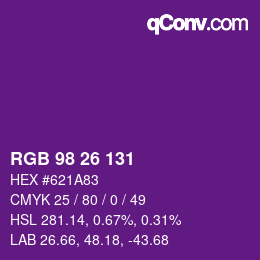 カラーコード: RGB 98 26 131 | qconv.com